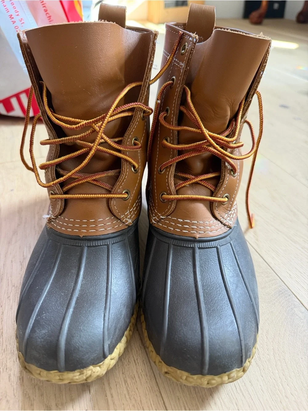 L.L. Bean Brown Leather and Dark Gray/Brown Rubber Duck Boots